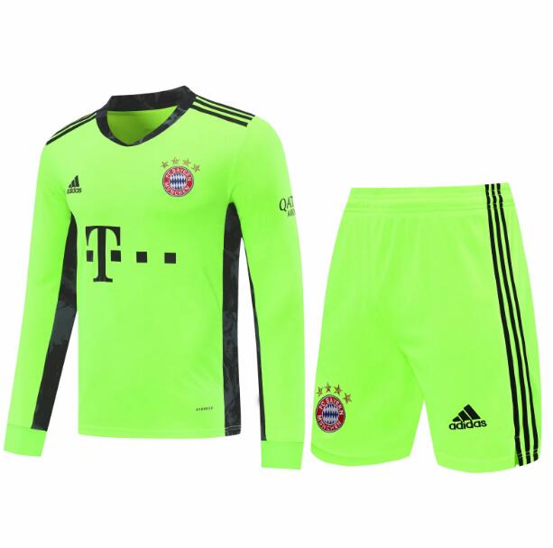 Bayern Munich Long Sleeve Goalkeeper Green Soccer Kits (Shirt+Shorts) 2020/21